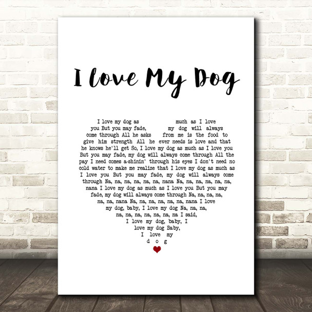 Cat Stevens I Love My Dog White Heart Song Lyric Print