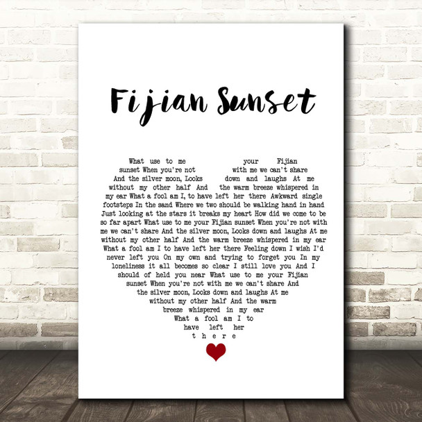 Ali Campbell Fijian Sunset White Heart Song Lyric Print