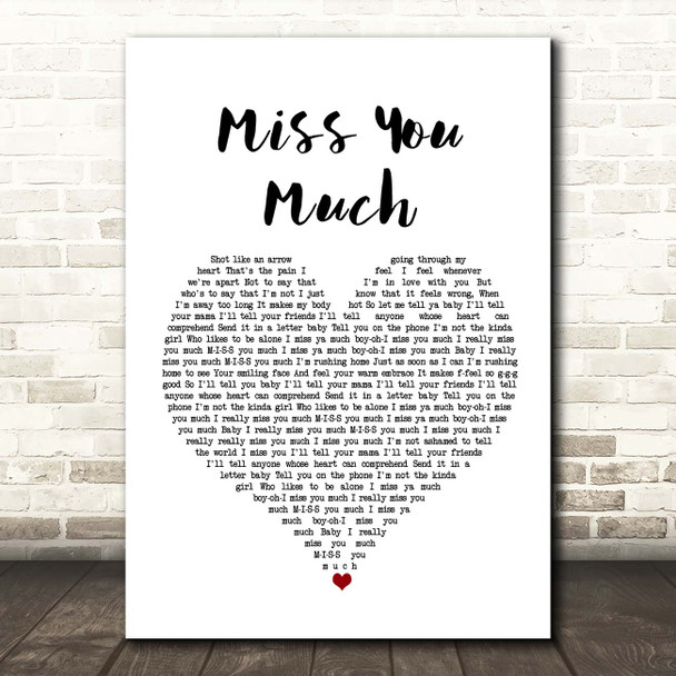 Janet Jackson Miss You Much White Heart Song Lyric Print