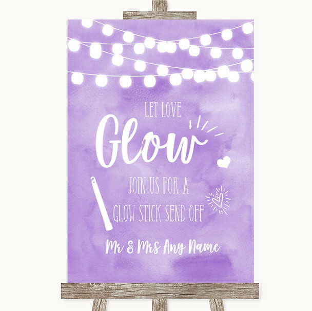 Lilac Watercolour Lights Let Love Glow Glowstick Personalized Wedding Sign