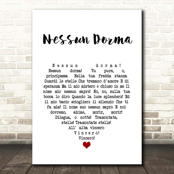 Paul Potts Nessun Dorma White Heart Song Lyric Print