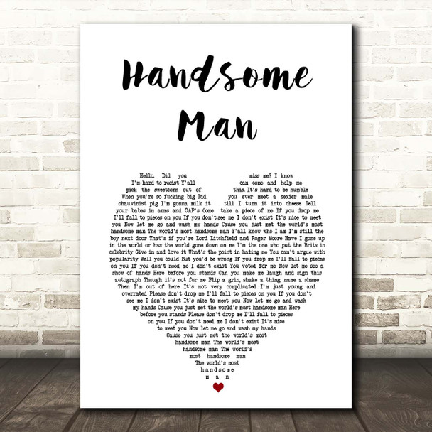 Robbie Williams Handsome Man White Heart Song Lyric Print