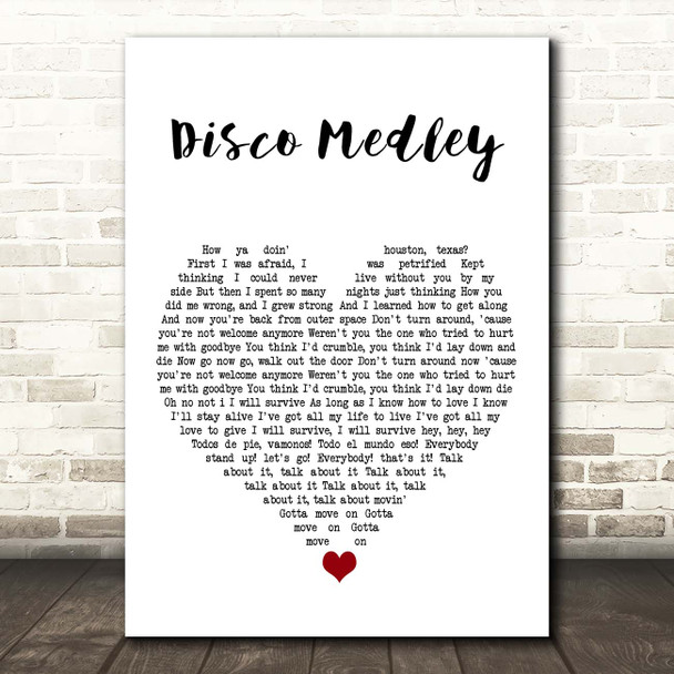 Selena Disco Medley White Heart Song Lyric Print