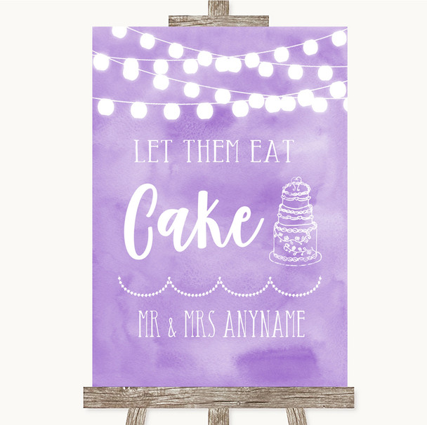 Lilac Watercolour Lights Let Them Eat Cake Personalized Wedding Sign