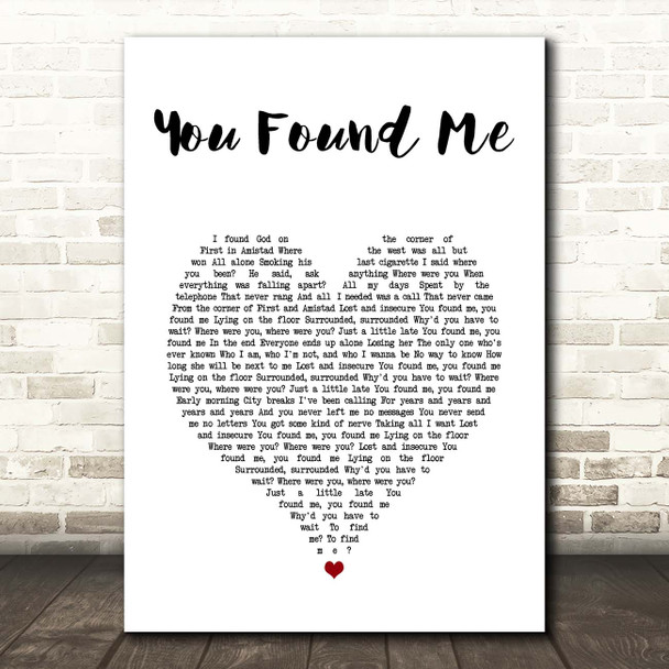 The Fray You Found Me White Heart Song Lyric Print