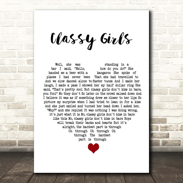 The Lumineers Classy Girls White Heart Song Lyric Print