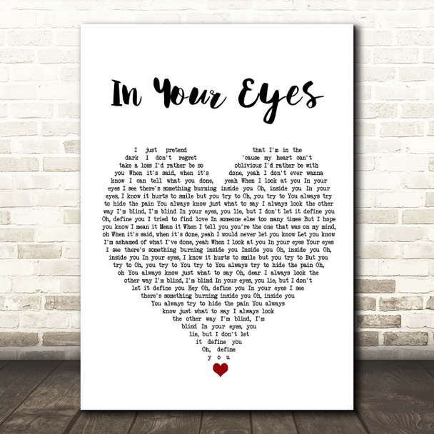 The Weeknd In Your Eyes White Heart Song Lyric Print