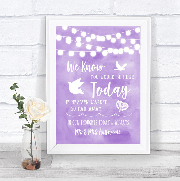 Lilac Watercolour Lights Loved Ones In Heaven Personalized Wedding Sign