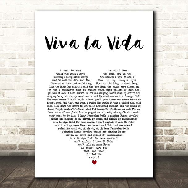 Coldplay Viva La Vida White Heart Song Lyric Print