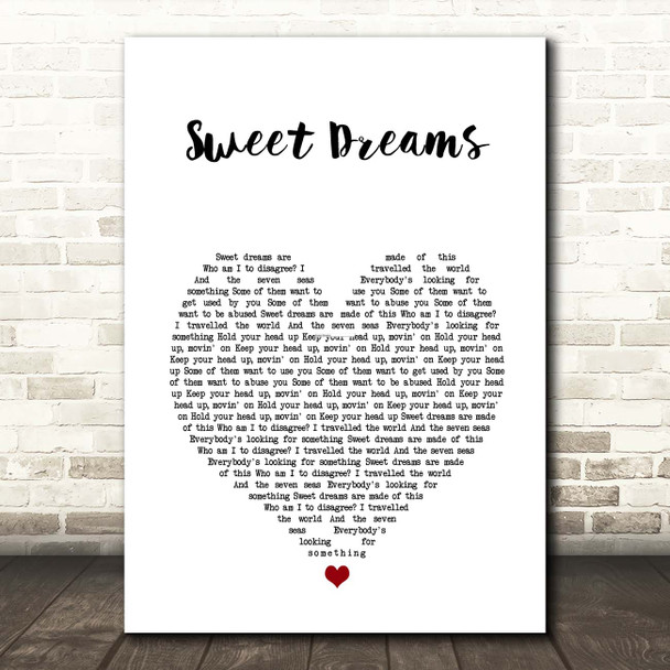 Eurythmics Sweet Dreams White Heart Song Lyric Print