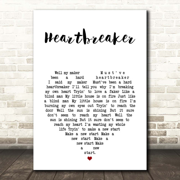 Free Heartbreaker White Heart Song Lyric Print