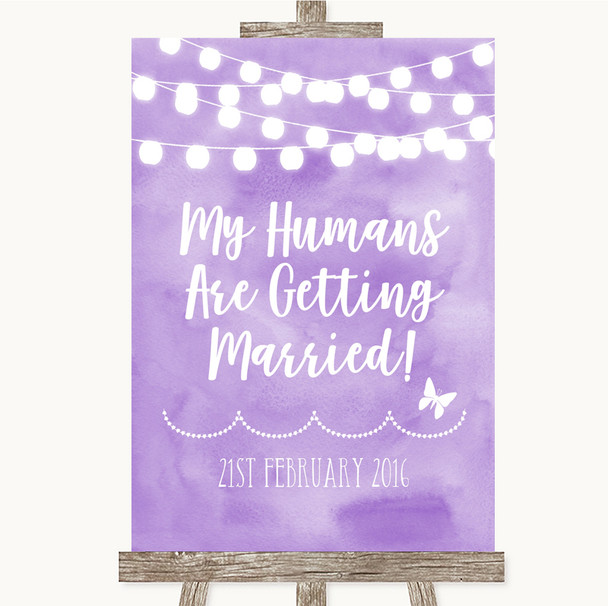 Lilac Watercolour Lights My Humans Are Getting Married Personalized Wedding Sign