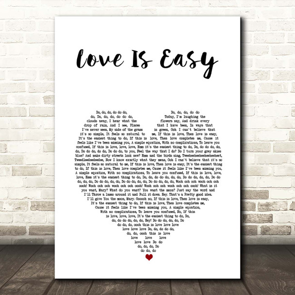 McFly Love Is Easy White Heart Song Lyric Print