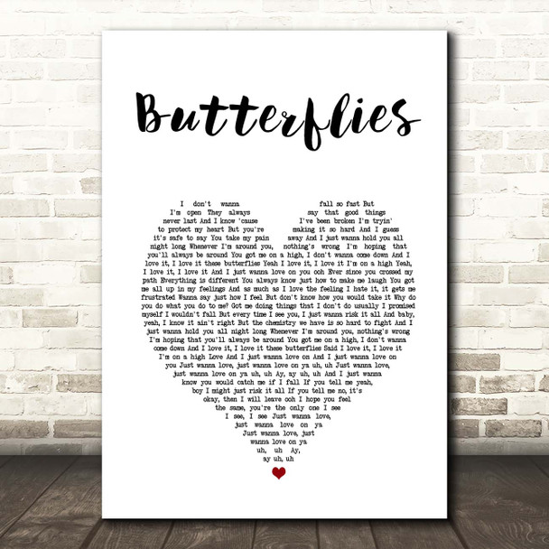 Queen Naija Butterflies White Heart Song Lyric Print
