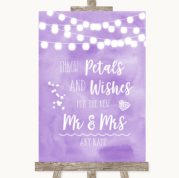 Lilac Watercolour Lights Petals Wishes Confetti Personalized Wedding Sign