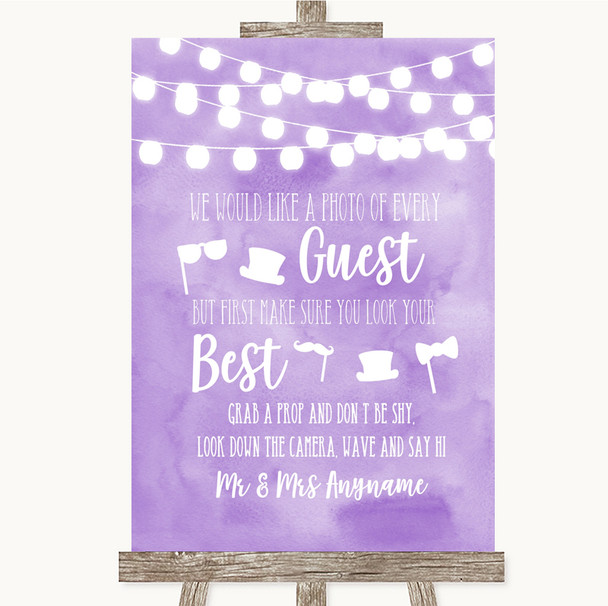 Lilac Watercolour Lights Photo Prop Guestbook Personalized Wedding Sign