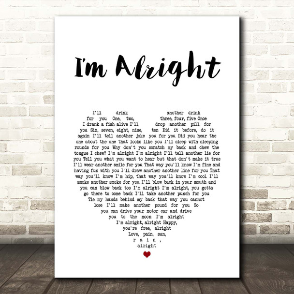 Stereophonics Im Alright White Heart Song Lyric Print