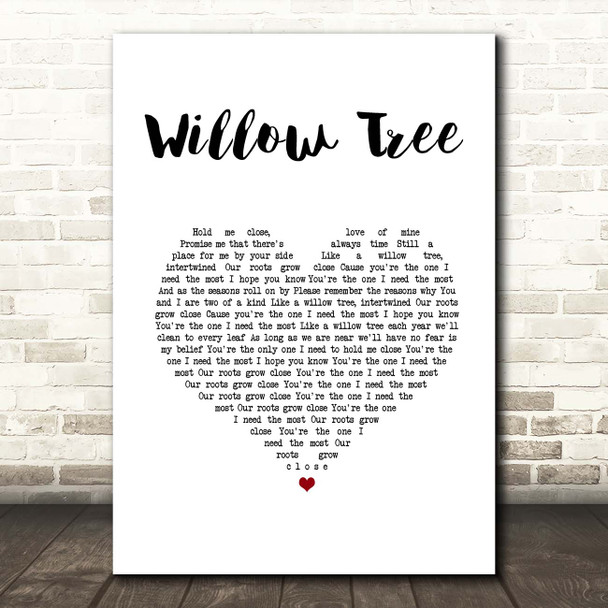 Tom Speight Willow Tree White Heart Song Lyric Print