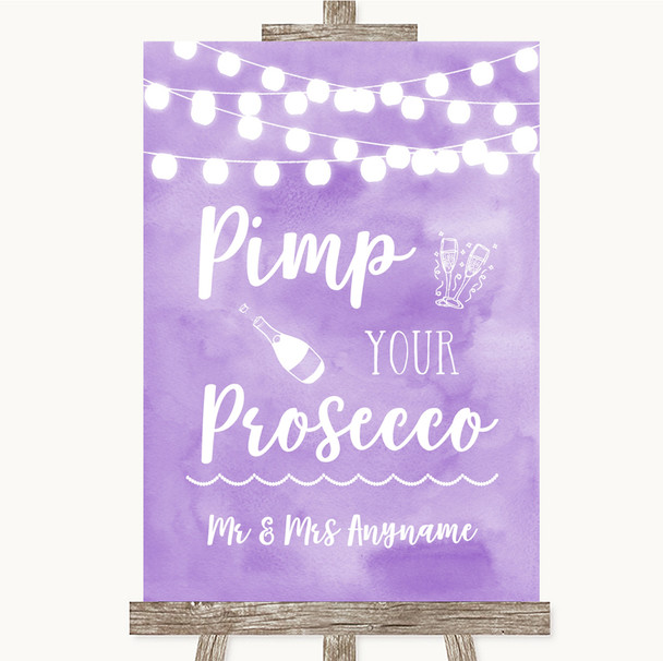 Lilac Watercolour Lights Pimp Your Prosecco Personalized Wedding Sign