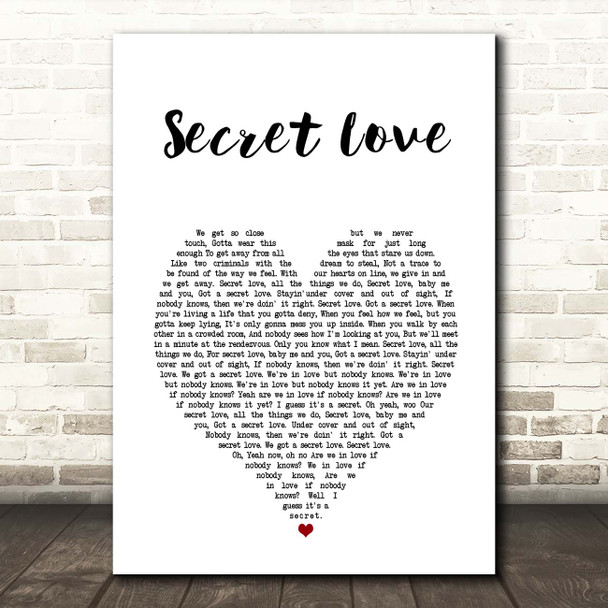 Hunter Hayes Secret Love White Heart Song Lyric Print