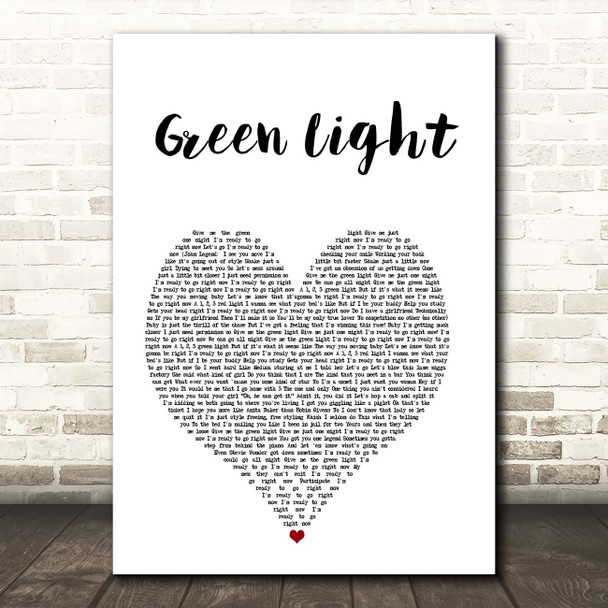 John Legend Green Light White Heart Song Lyric Print