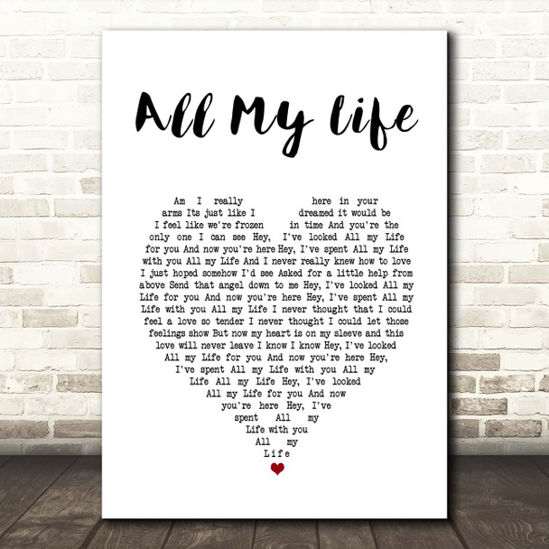 Linda Ronstadt All My Life White Heart Song Lyric Print