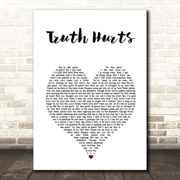 Lizzo Truth Hurts White Heart Song Lyric Print