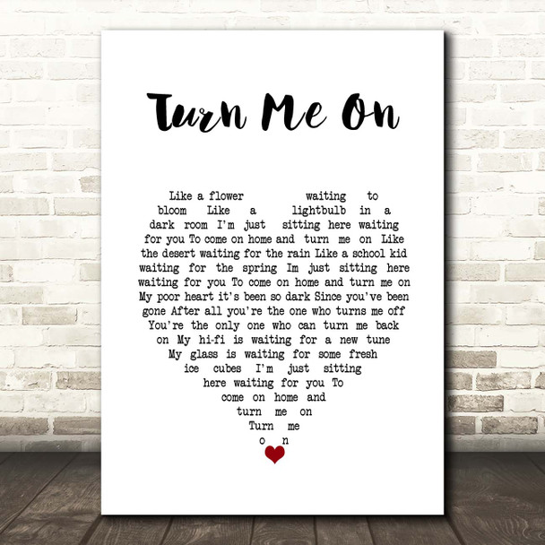 Norah Jones Turn Me On White Heart Song Lyric Print