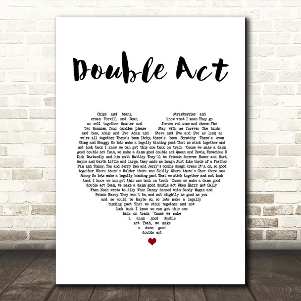 Scouting For Girls Double Act White Heart Song Lyric Print