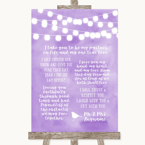 Lilac Watercolour Lights Romantic Vows Personalized Wedding Sign