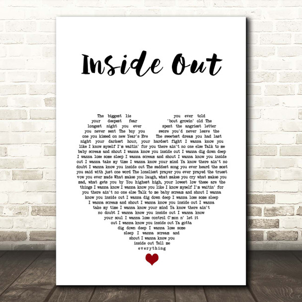 Bryan Adams Inside Out White Heart Song Lyric Print
