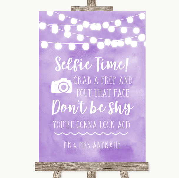 Lilac Watercolour Lights Selfie Photo Prop Personalized Wedding Sign