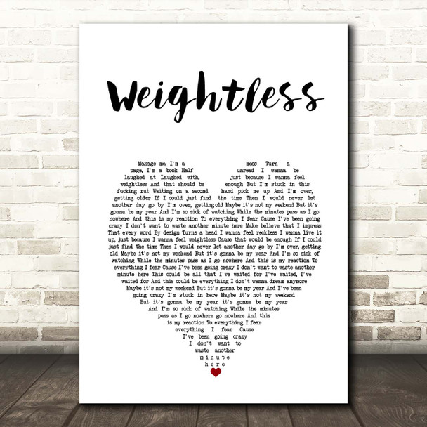 All Time Low Weightless White Heart Song Lyric Print