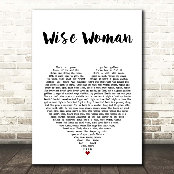 Jason Mraz Wise Woman White Heart Song Lyric Print