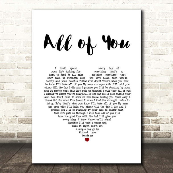 Journey South All of You White Heart Song Lyric Print