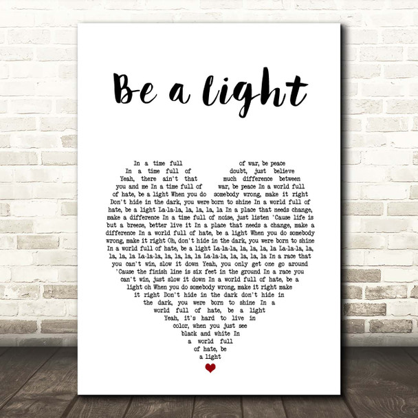 Keith Urban, Be a Light White Heart Song Lyric Print