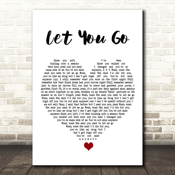 Machine Gun Kelly Let You Go White Heart Song Lyric Print