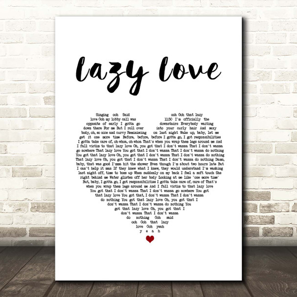 Ne-Yo Lazy Love White Heart Song Lyric Print