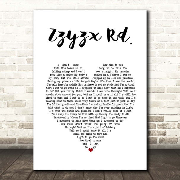 Stone Sour Zzyzx Rd. White Heart Song Lyric Print