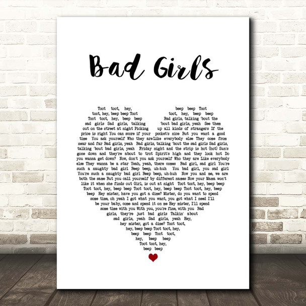 Donna Summer Bad Girls White Heart Song Lyric Print