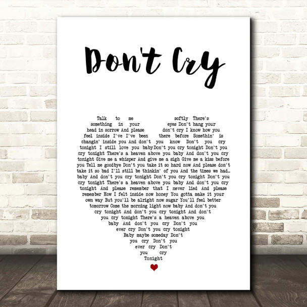 Guns N' Roses Don't Cry White Heart Song Lyric Print