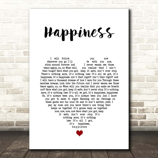 Kasabian Happiness White Heart Song Lyric Print
