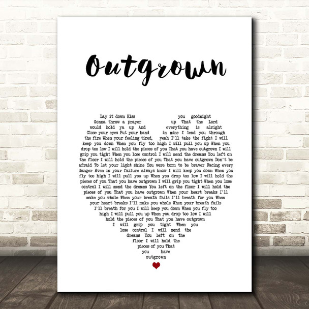 Random Hero Outgrown White Heart Song Lyric Print