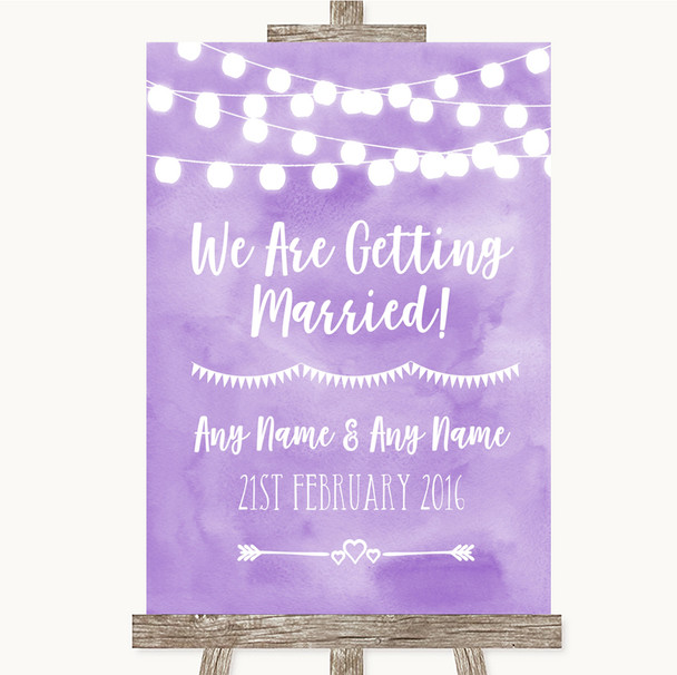 Lilac Watercolour Lights We Are Getting Married Personalized Wedding Sign