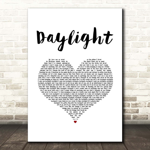 Taylor Swift Daylight White Heart Song Lyric Print