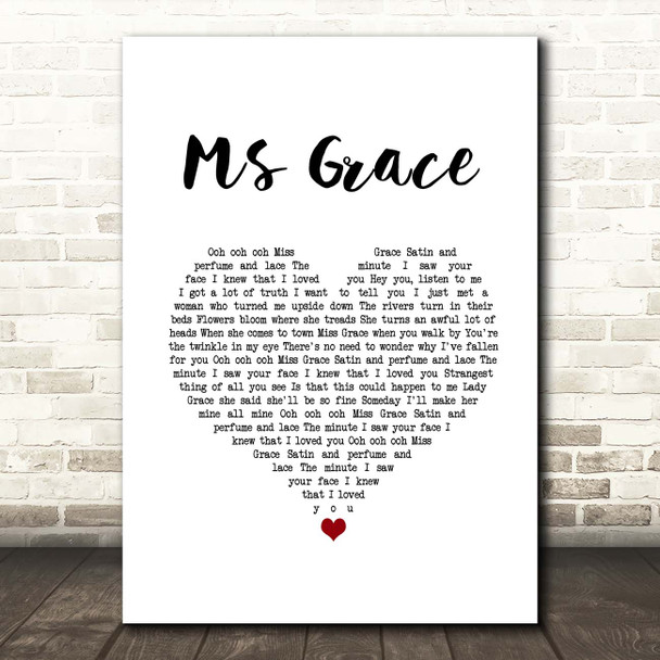 The Tymes Ms Grace White Heart Song Lyric Print