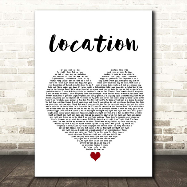 Dave Location White Heart Song Lyric Print