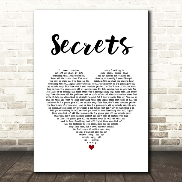 OneRepublic Secrets White Heart Song Lyric Print