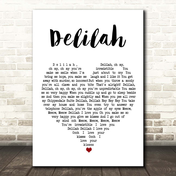 Queen Delilah White Heart Song Lyric Print