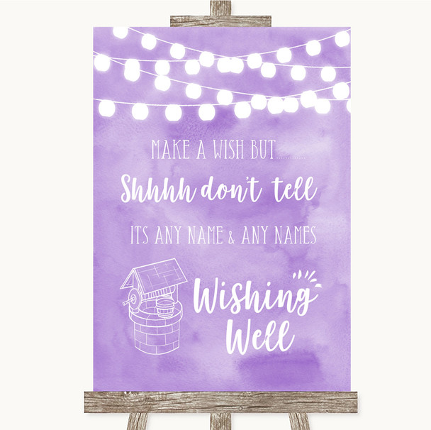 Lilac Watercolour Lights Wishing Well Message Personalized Wedding Sign